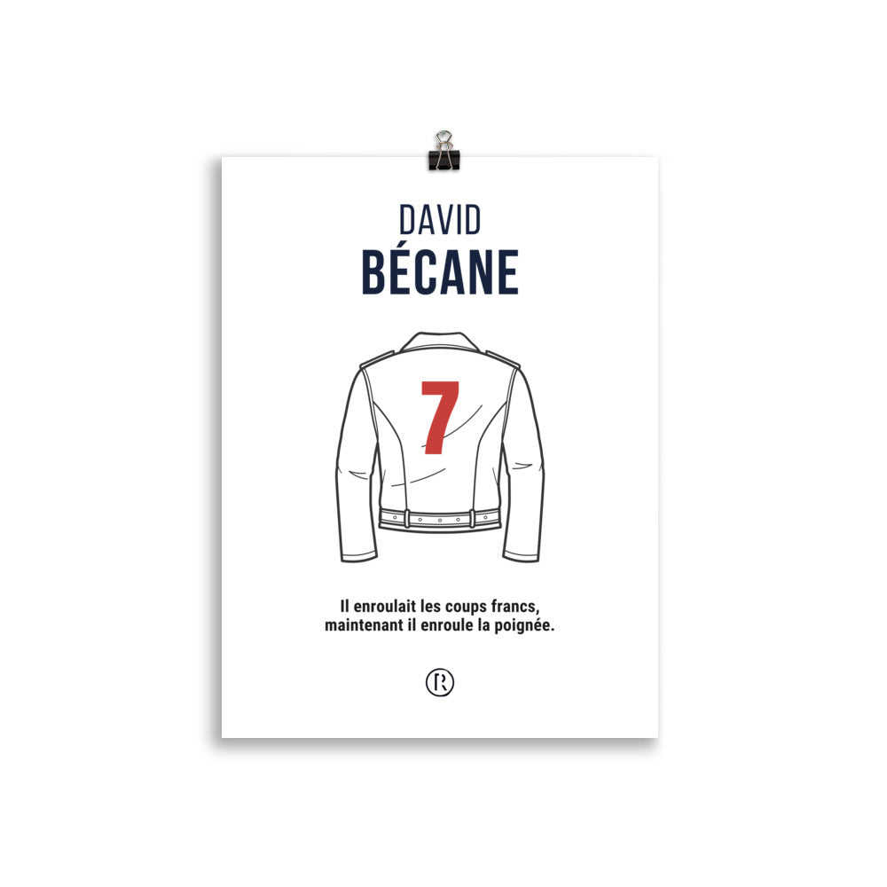 Affiche DAVID BÉCANE avec composition graphique autour du football et de la moto