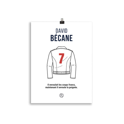Affiche DAVID BÉCANE avec composition graphique autour du football et de la moto