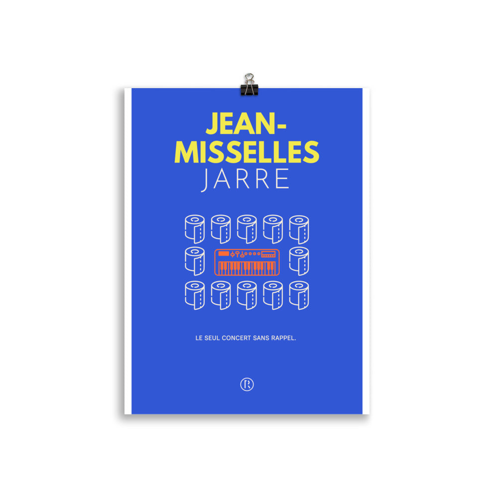 Affiche JEAN-MISSELLES JARRE avec rouleaux de papier toilette et synthétiseur orange – Ref Club