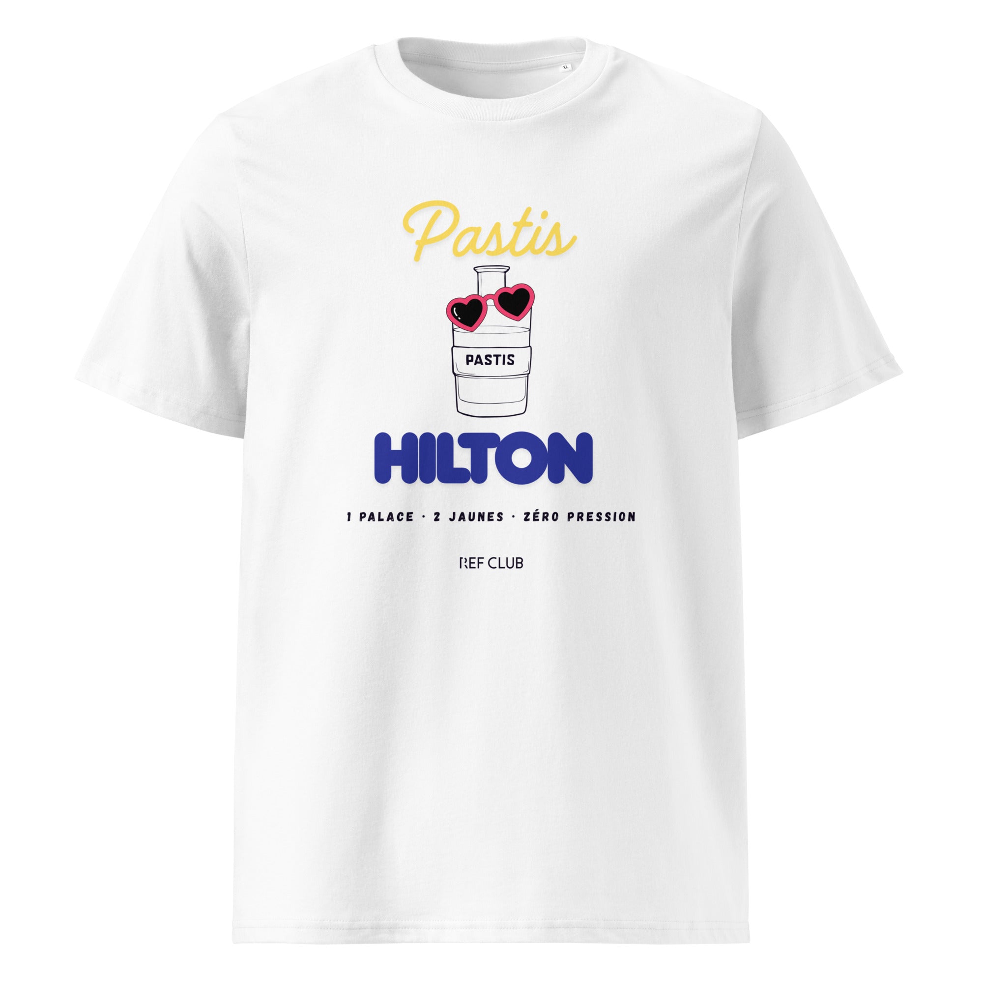 T-shirt blanc PASTIS HILTON avec visuel graphique, vue de face