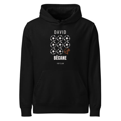 Sweat à capuche noir DAVID BÉCANE avec visuel graphique, vue de face